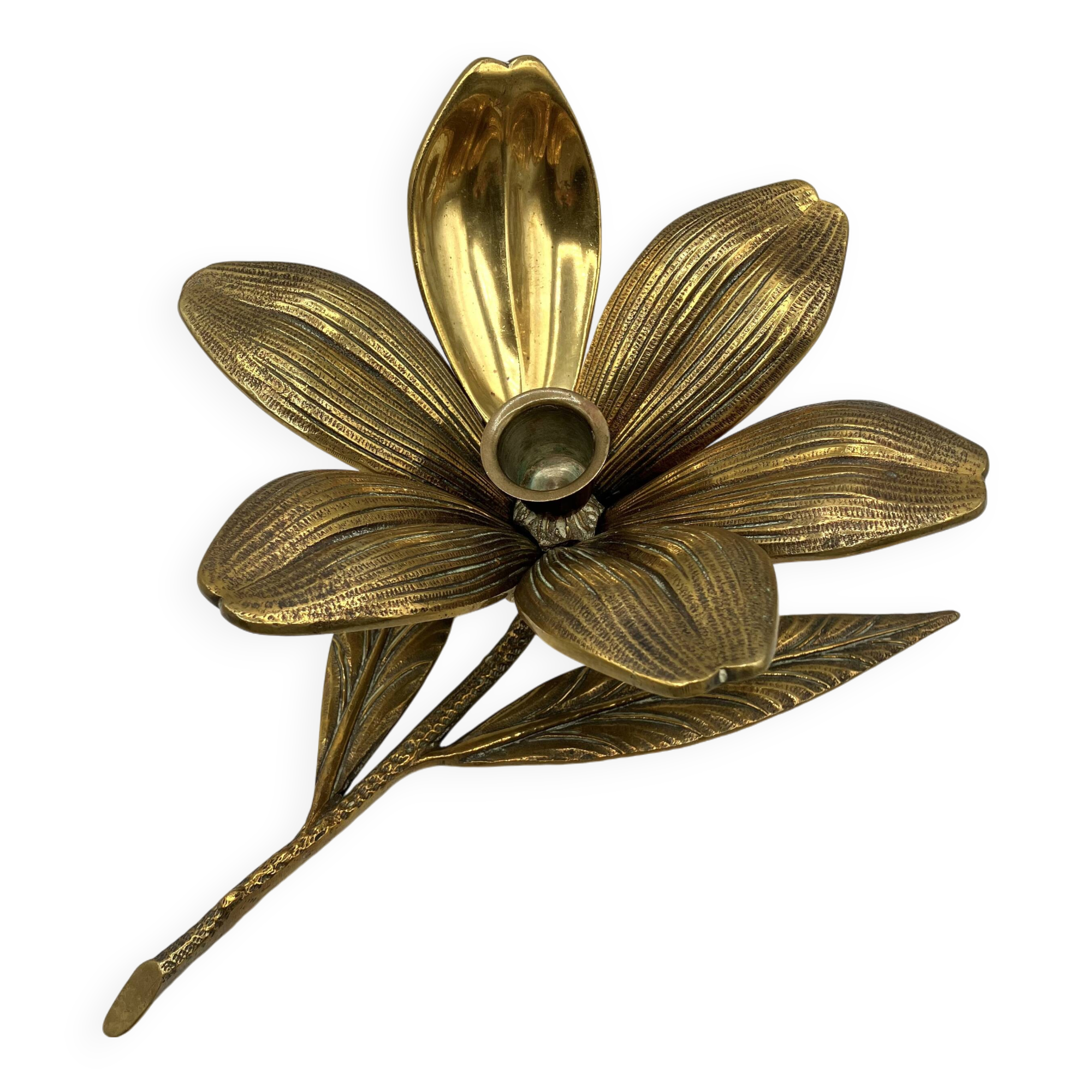 Cendrier bougeoir pétales de fleur • laiton • 1960
