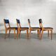 Lot de 4 chaises vintage piètement bois et tissu bleu circa 60