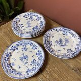 Ensemble de 6 assiettes à dessert décor bleu Moustiers
