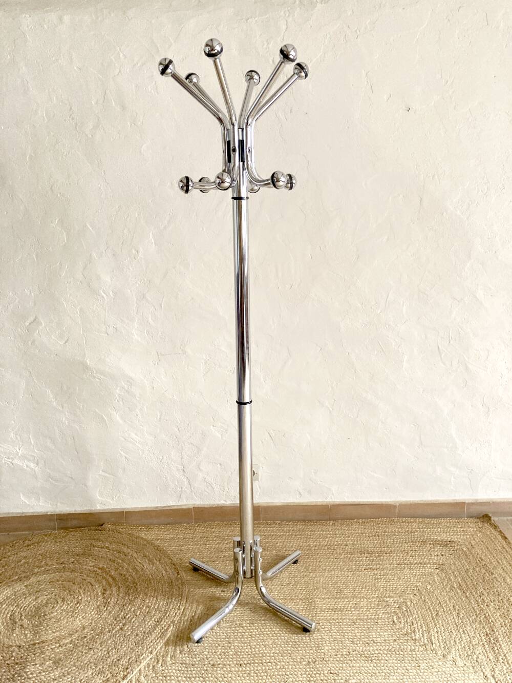 Chrome-plated metal coat rack, 1970s-1980s