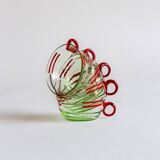 Set of six mouth-blown uranium glass cups, France, Mid-Century