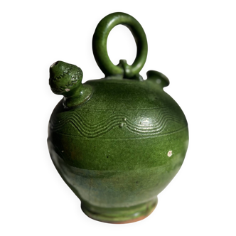 French Antique 19th-Century Green-Glazed Ceramic Water Jug