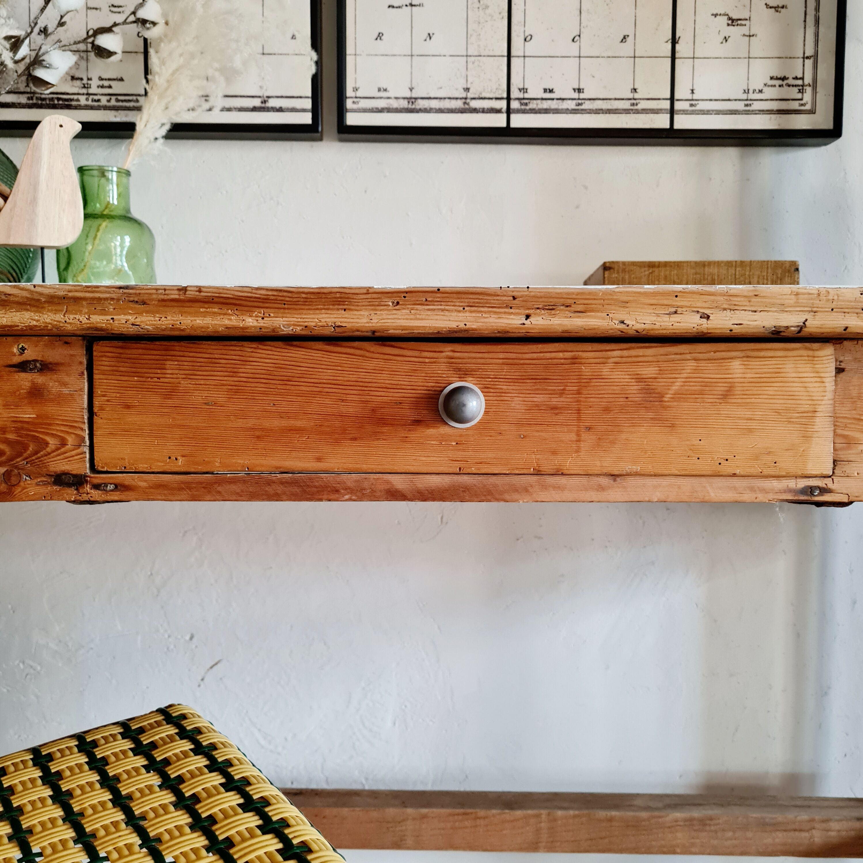 Table d'atelier bureau de métier en bois 1 tiroir plateau blanc