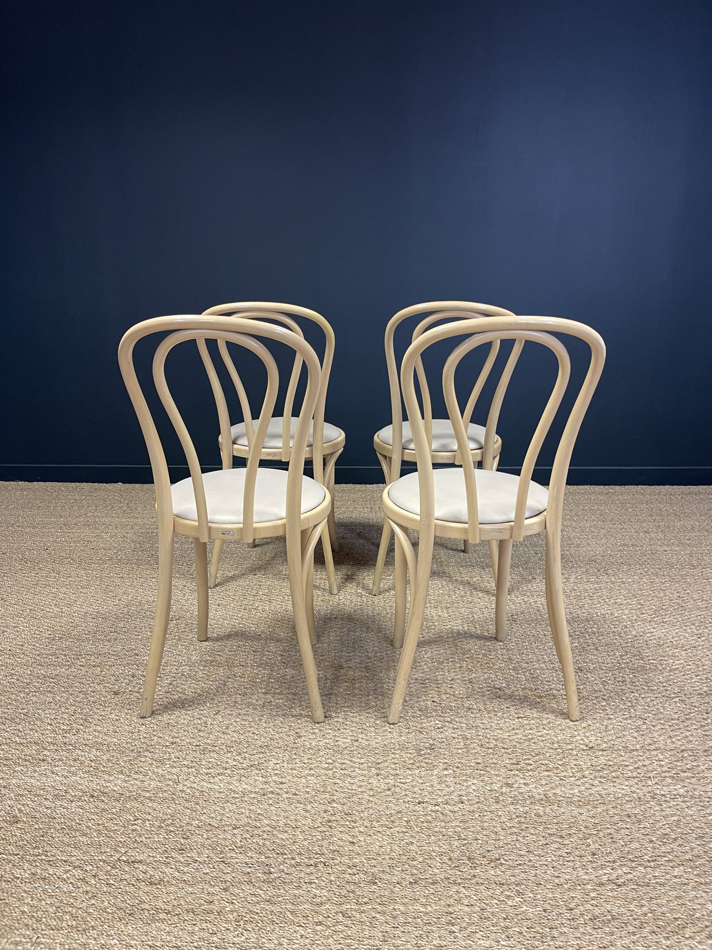 Set of 4 Thonet type bistro chairs light curved wood & Skaï GO IN Germany