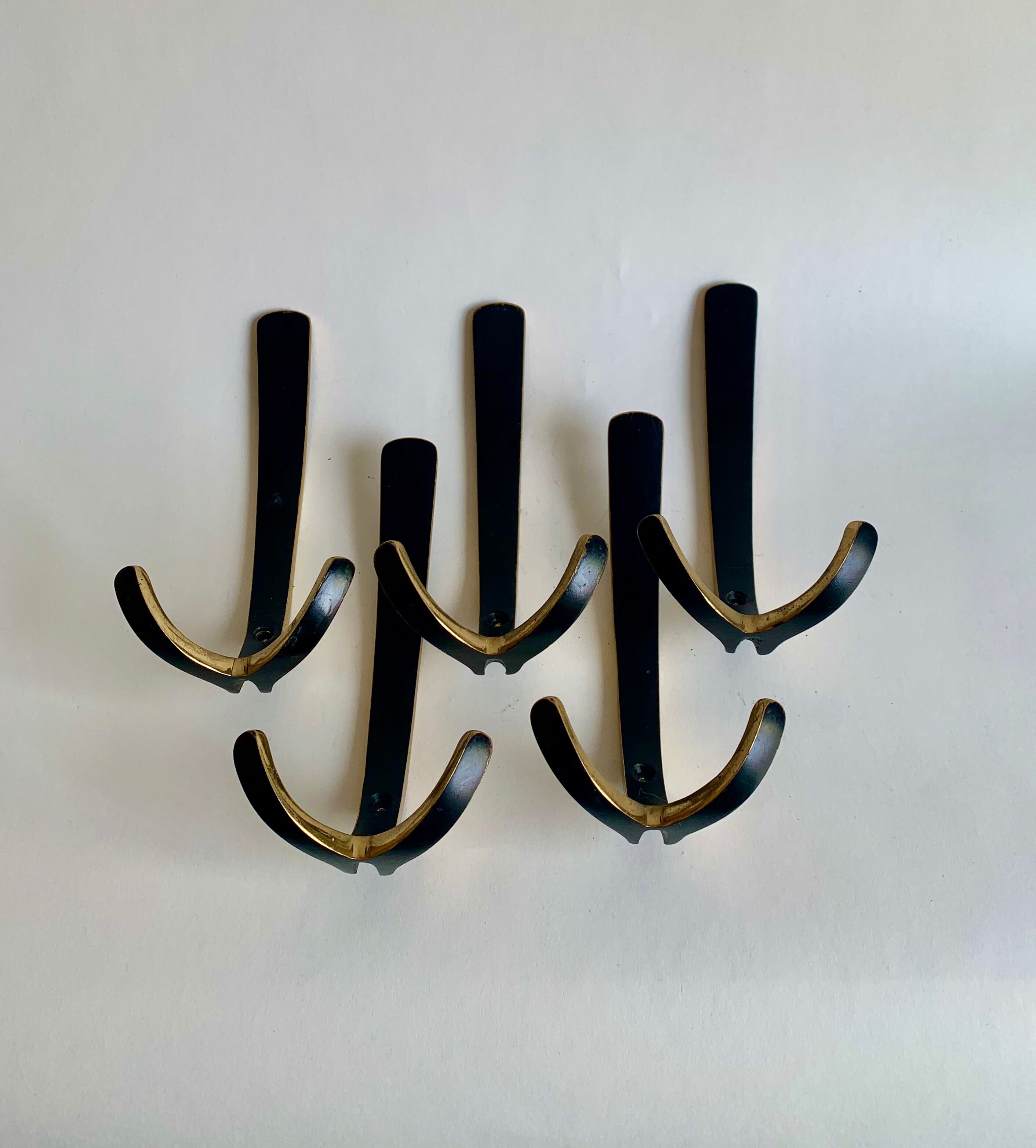 Brass wall coat hooks from Herta Baller, set of 5