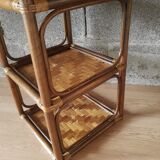 3-tier rattan and bamboo shelf from the 70s vintage