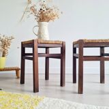 Pair of wooden and rope stools