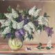 Painting without frame Oil on canvas Signed Ocadlik, Bouquet of lilacs