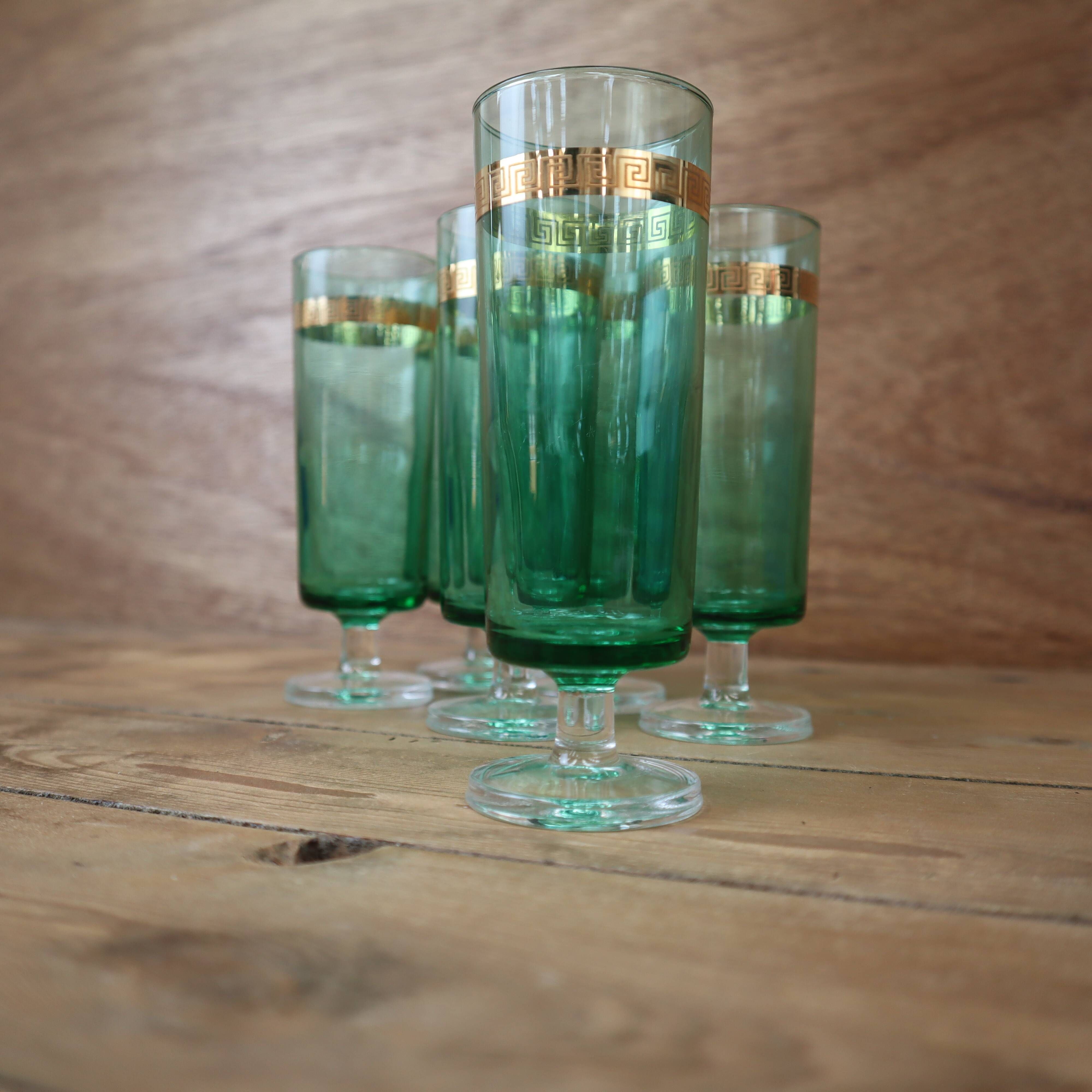 Set of 6 emerald green champagne flutes with gold trim LUMINARC
