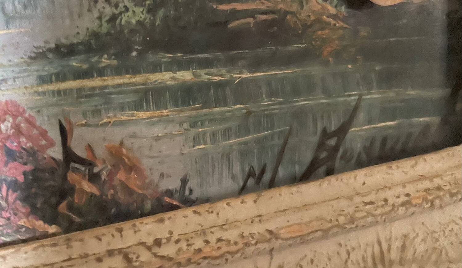 Signed mountain landscape painting.