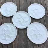 5 white oyster plates, St Amand faiencerie - vintage