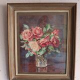 Framed watercolour of roses, signed.