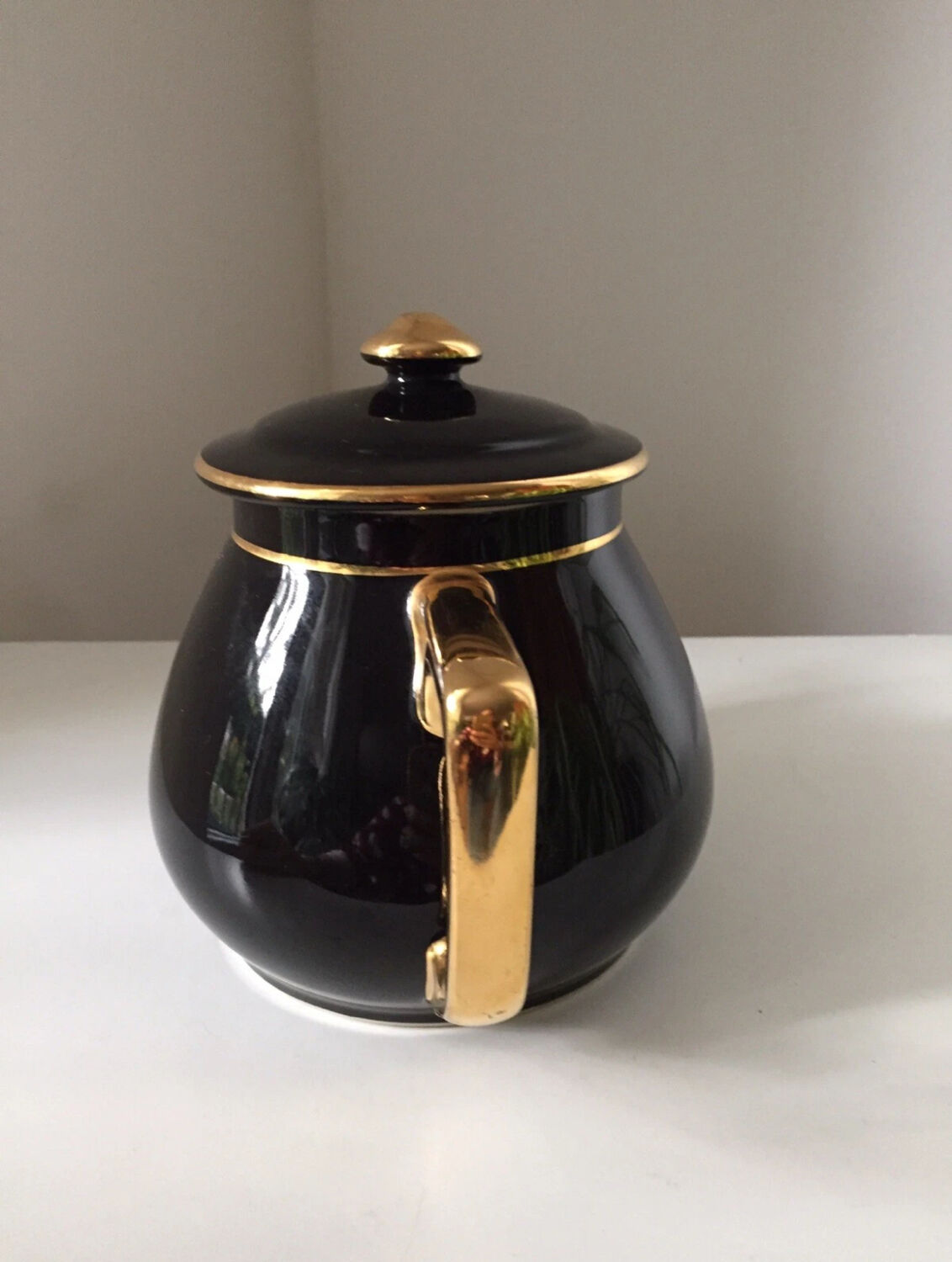 Vintage black and gold ceramic coffee pot, 1950s