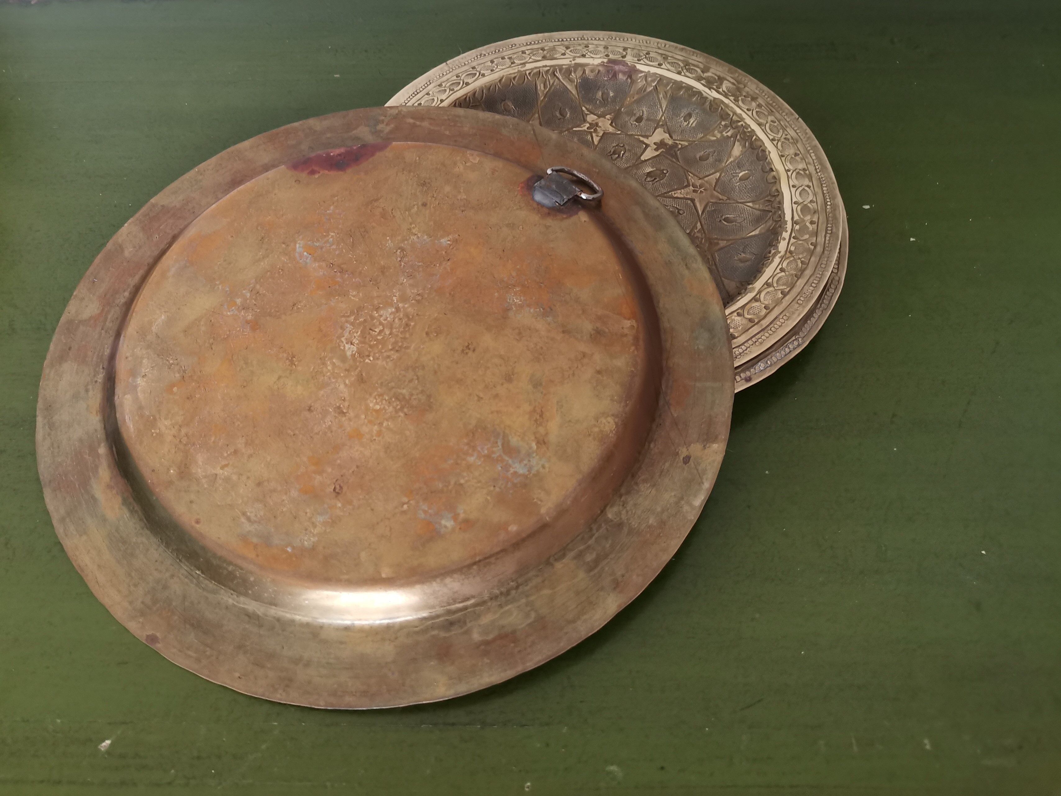 Set of 3 vintage moroccan brass decorative wall plates