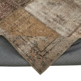 Hand-knotted turkish vintage 203 cm x 303 cm brown patchwork rug