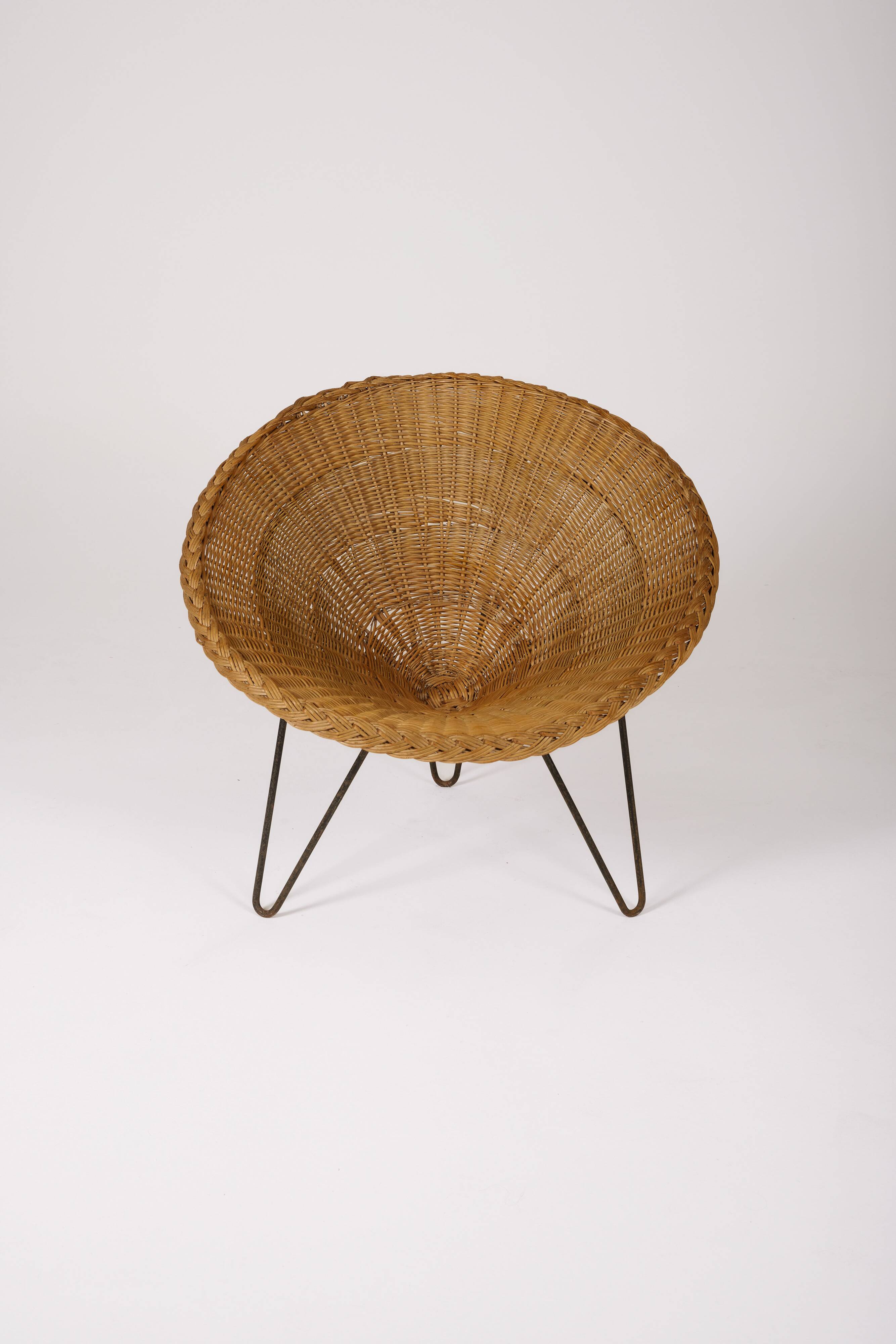 Rattan basket armchair, 1970s