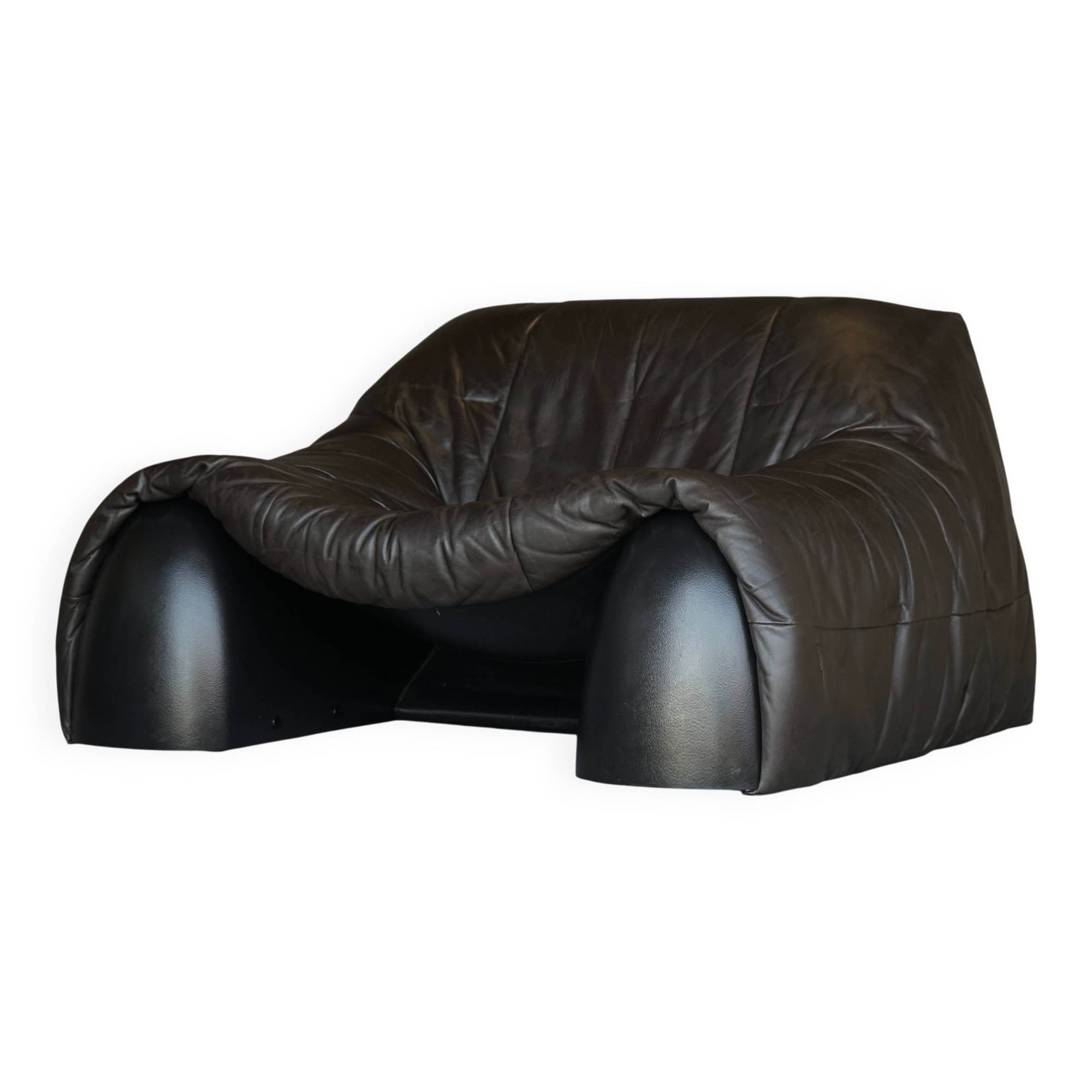 Amak Lounge Chair in brown leather by Annie Hieronimus for Cinna, 1980s