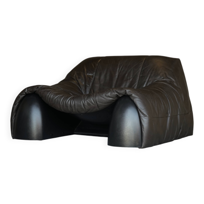 Fauteuil Amak en cuir marron par Annie Hieronimus pour Cinna, années 1980.