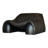Fauteuil Amak en cuir marron par Annie Hieronimus pour Cinna, années 1980.