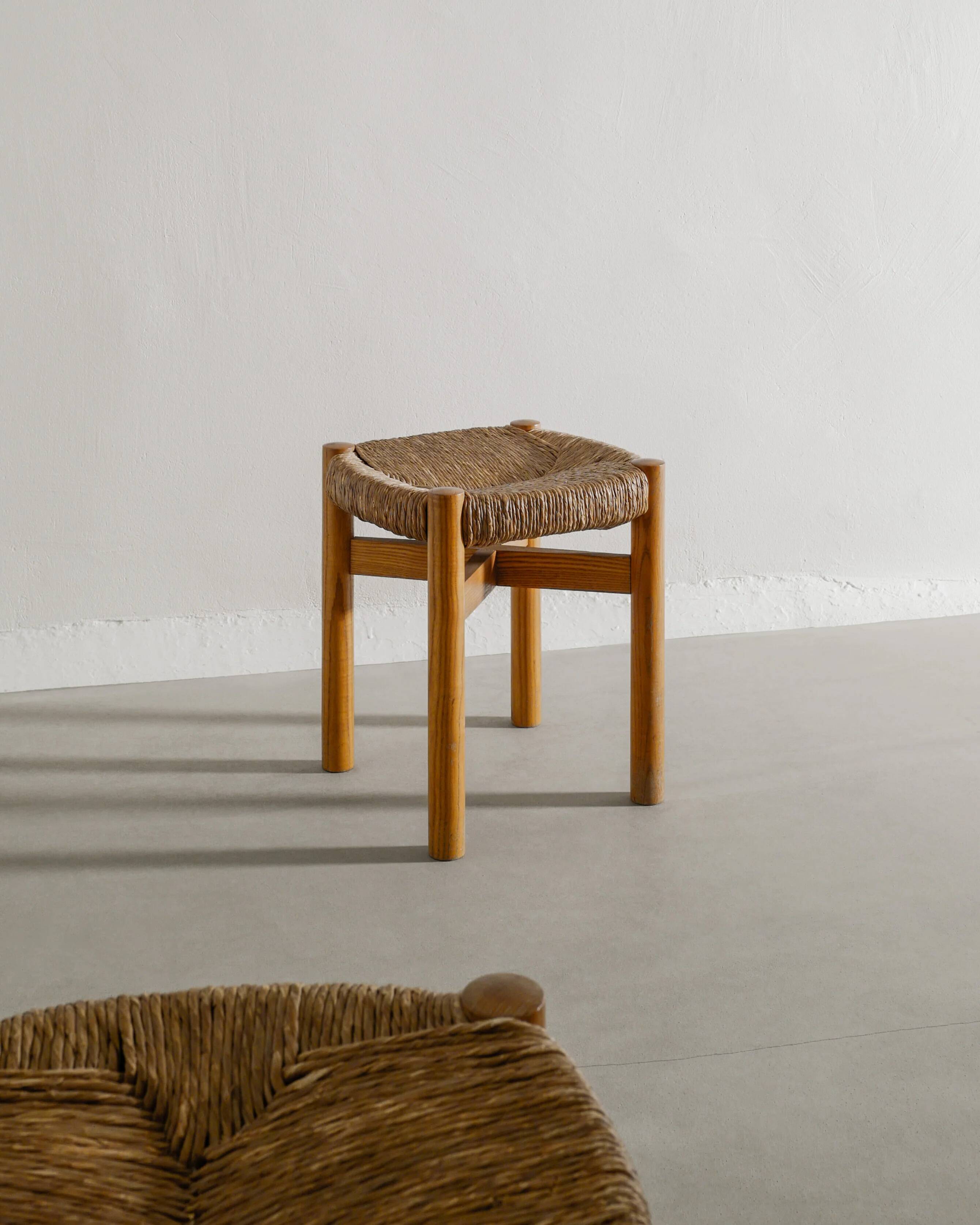 Pair of French Mid Century Wooden by Meribel Stools Charlotte Perriand 1960