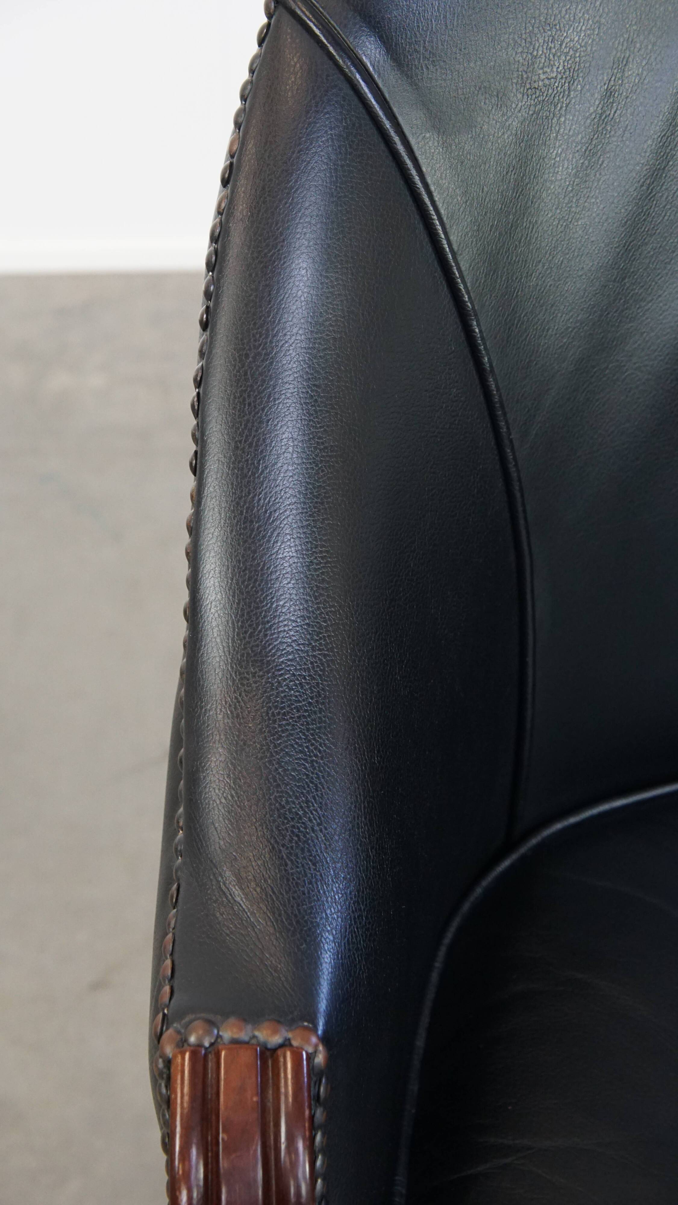 Chaise de bureau en cuir de vachette noir de style anglais