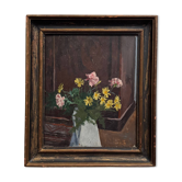 Oil on panel early 20th century bouquet of flowers in its vase