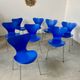 Lot 8 blue chairs series 7 design Arne Jacobsen for Fritz Hansen Denmark vintage