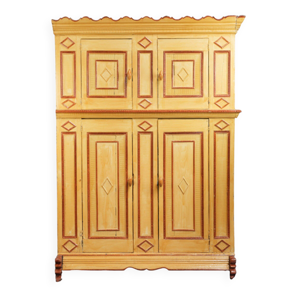 Cabinet de ferme néerlandais antique peint à la main unique du XVIIIe siècle