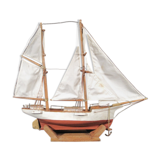Model in wood marine artisanal boat sailboat 2 masts popular art