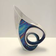 White and Iridescent Blue Ceramic Vase / Centerpiece by Lusso, Italy