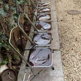 6 chaises pliantes en Plexiglas fumé et métal chrome Chaisor 1970