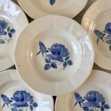 6 hollow plates Digoin Sarreguemines blue flowers 30s