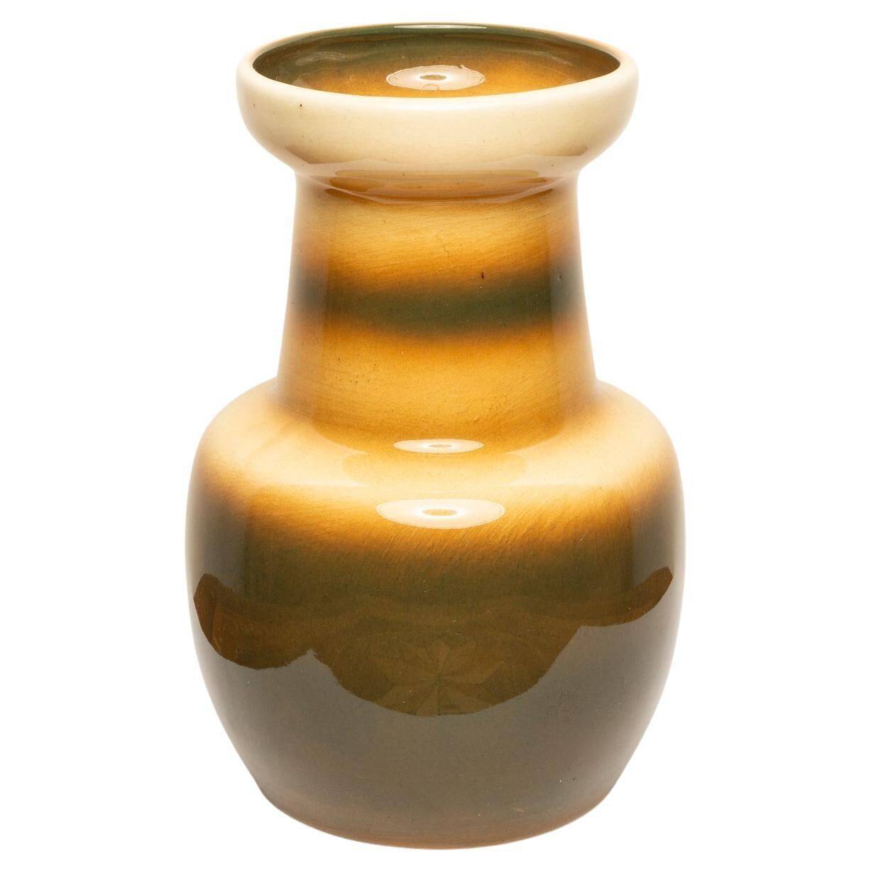 Beige ceramic pot mid-century - Poland, 1960s