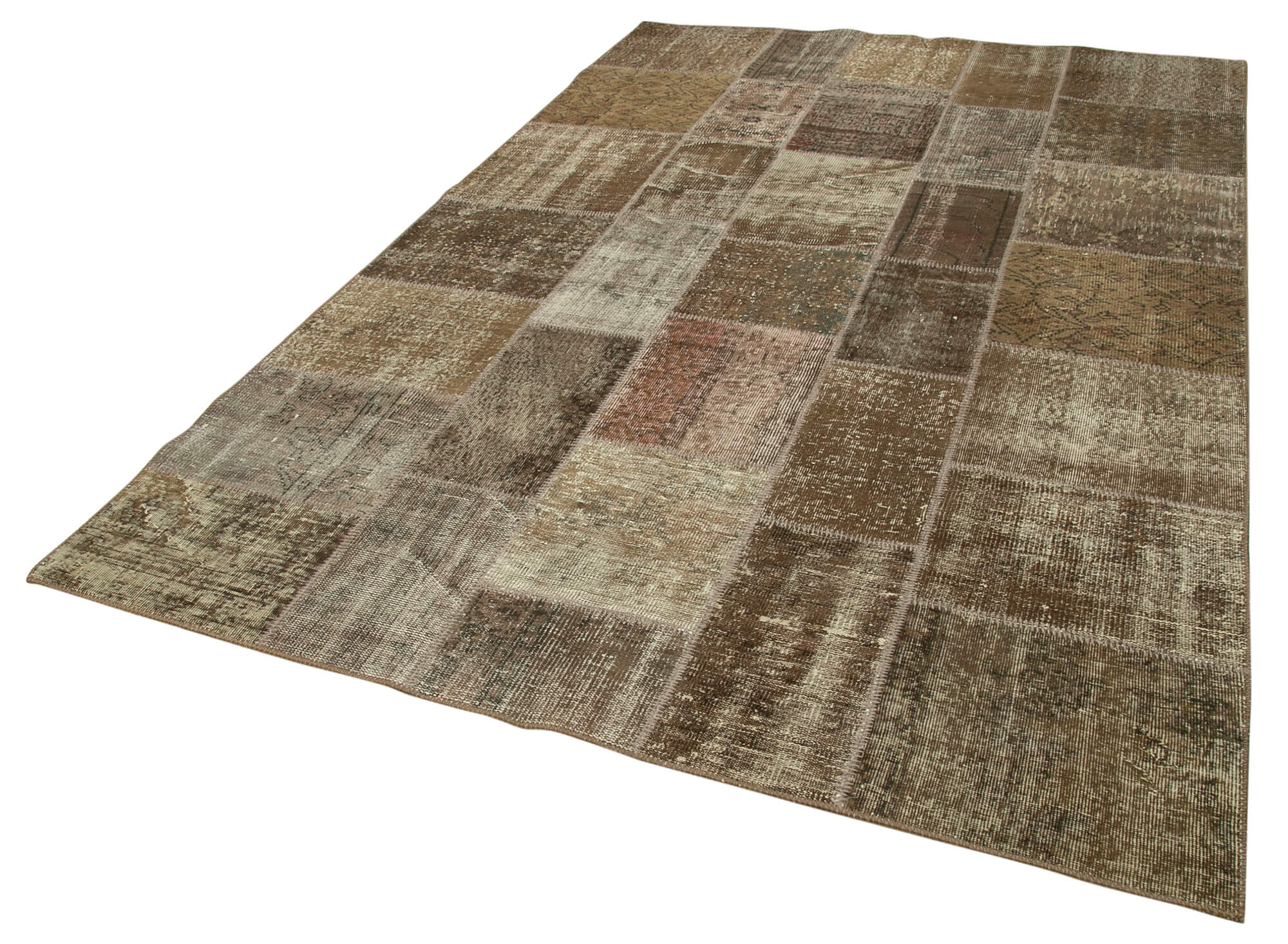 Handmade Anatolian Vintage 195 cm x 300 cm Brown Patchwork Carpet