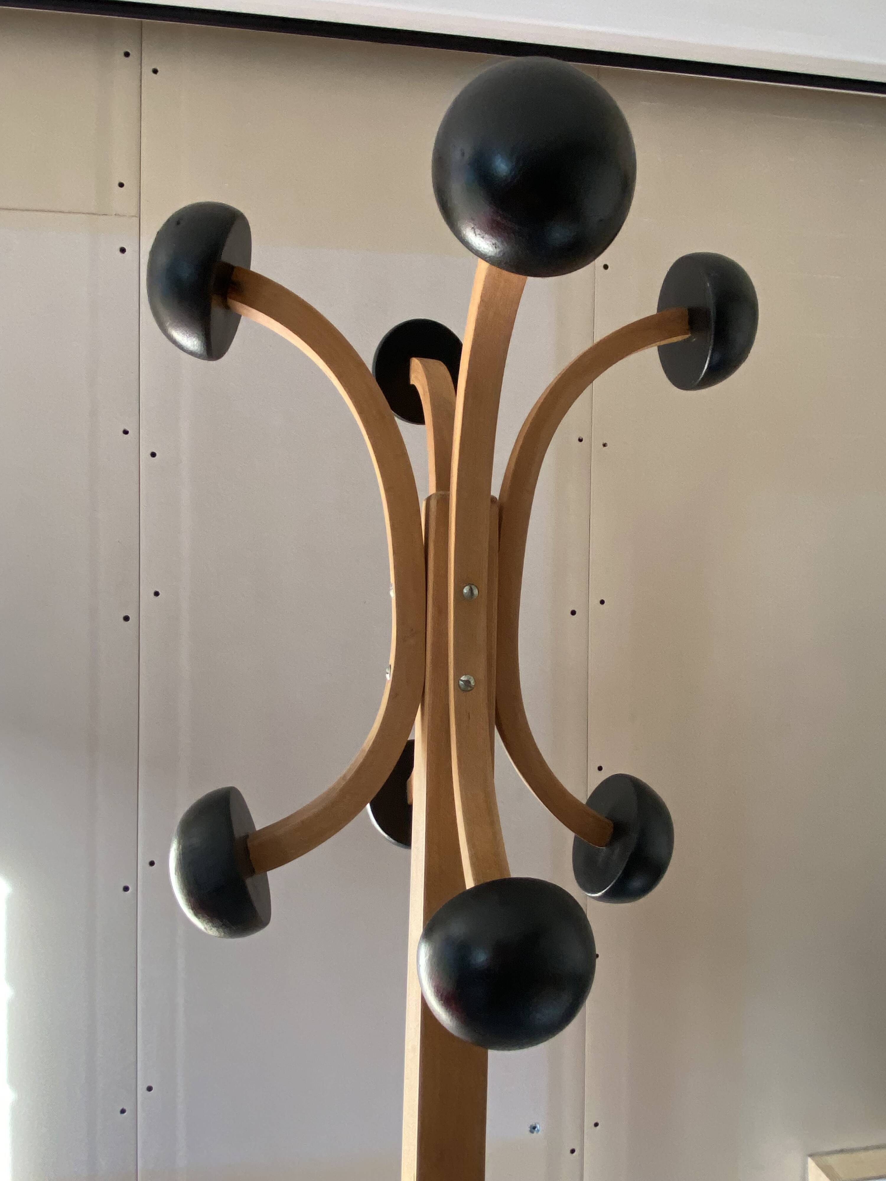 Stella coat rack in solid beech wood, vintage 1950s.