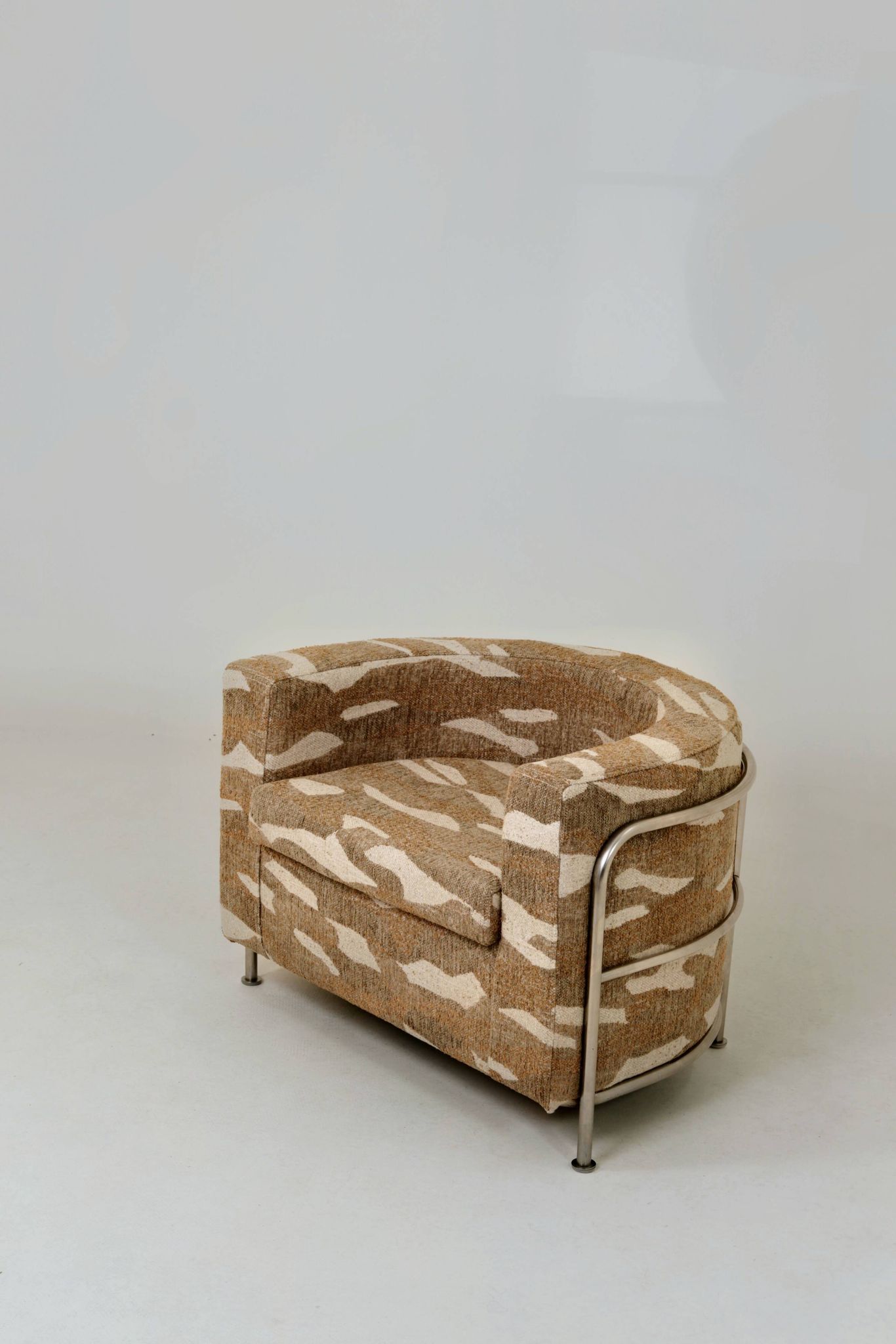 Vintage Bauhaus Club Chair Jacquard & Chrome, Fully Restored 