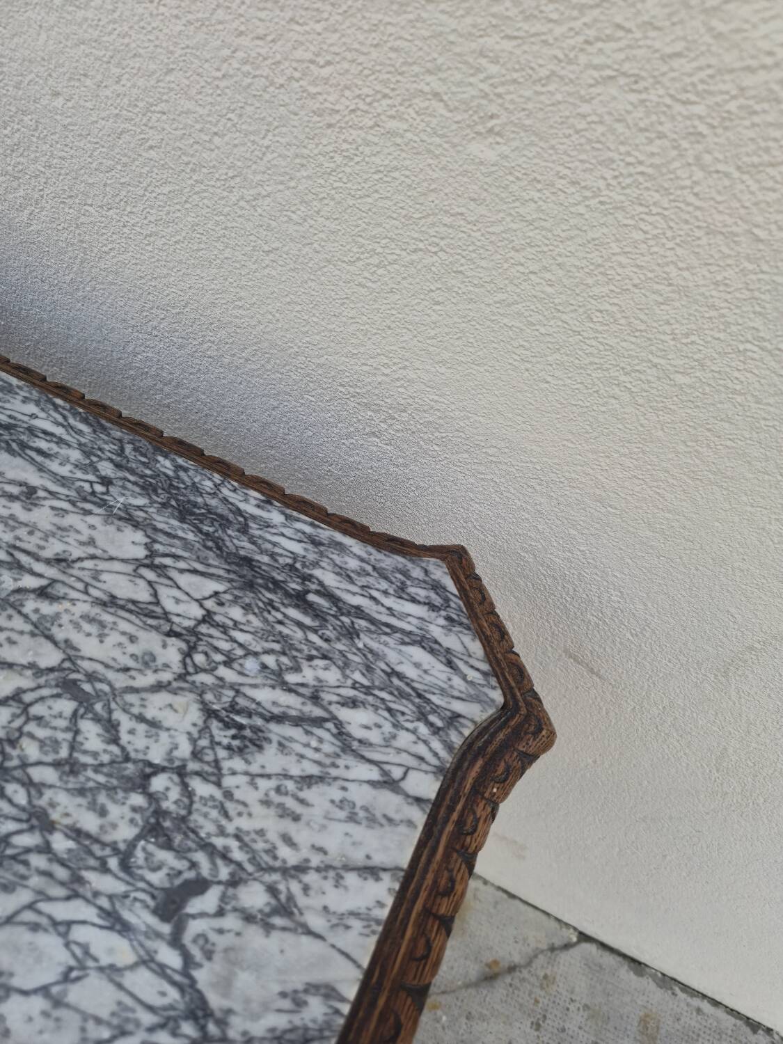 Louis XV style game table in solid oak and richly decorated marble