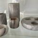 Set of vintage white marble candle holders