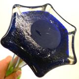 Vintage blown glass vase, twisted, blue and green, height: 39cm