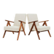 Pair of Mid-Century Modern armchairs in solid beech and boucle fabric.