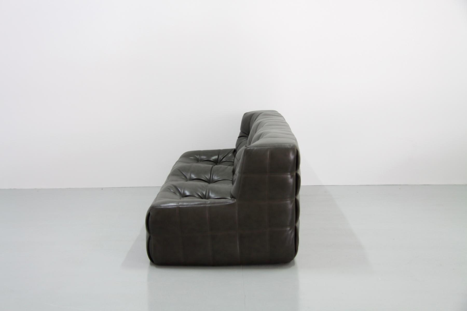 Living room sets vintage dark olive leather kashima by Michel Ducaroy for Ligne Roset