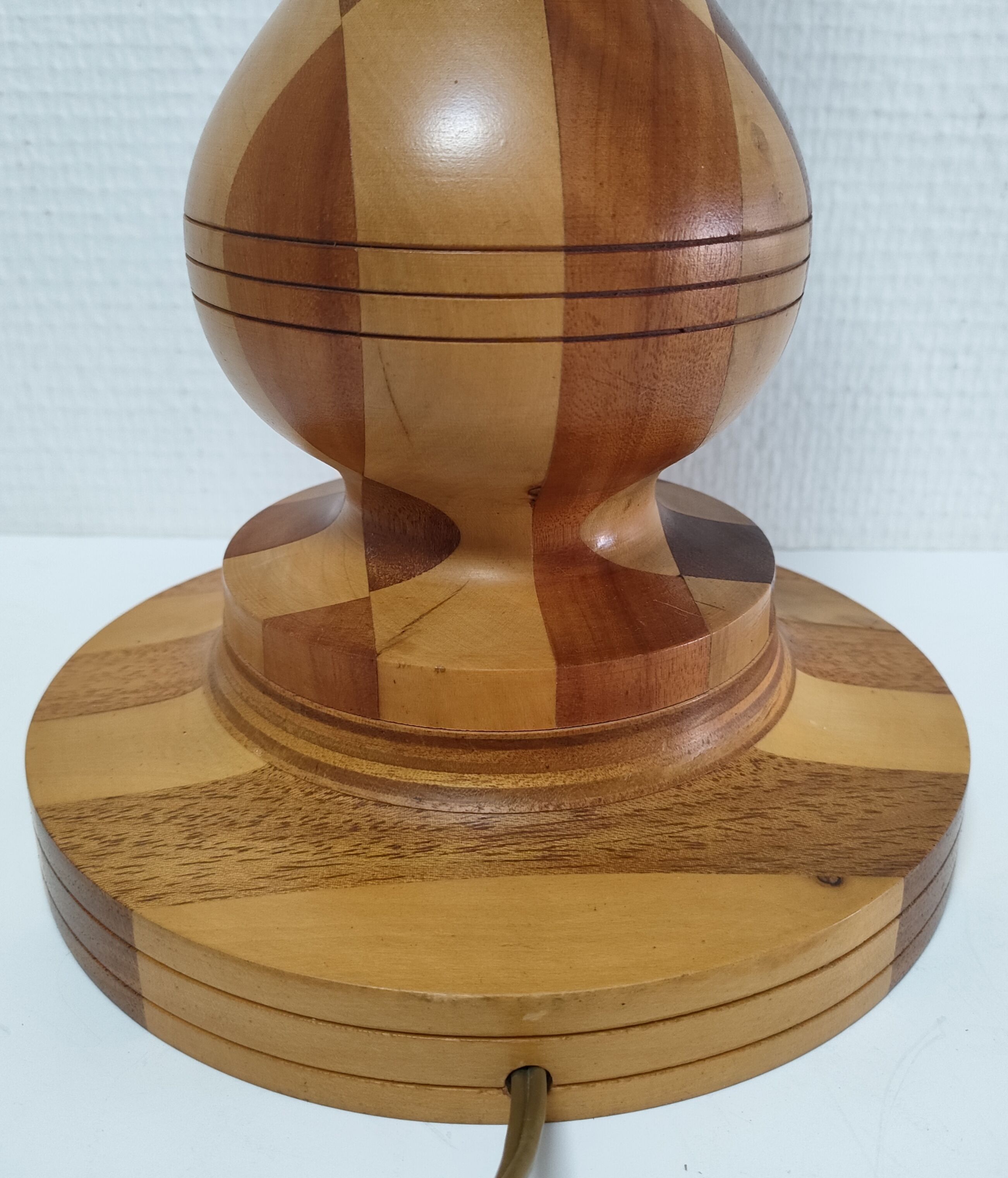 Turned wooden lamp and vintage wood inlay