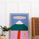 Affiche murale montagne Mont Fuji avec des chevaux 30cm*40cm