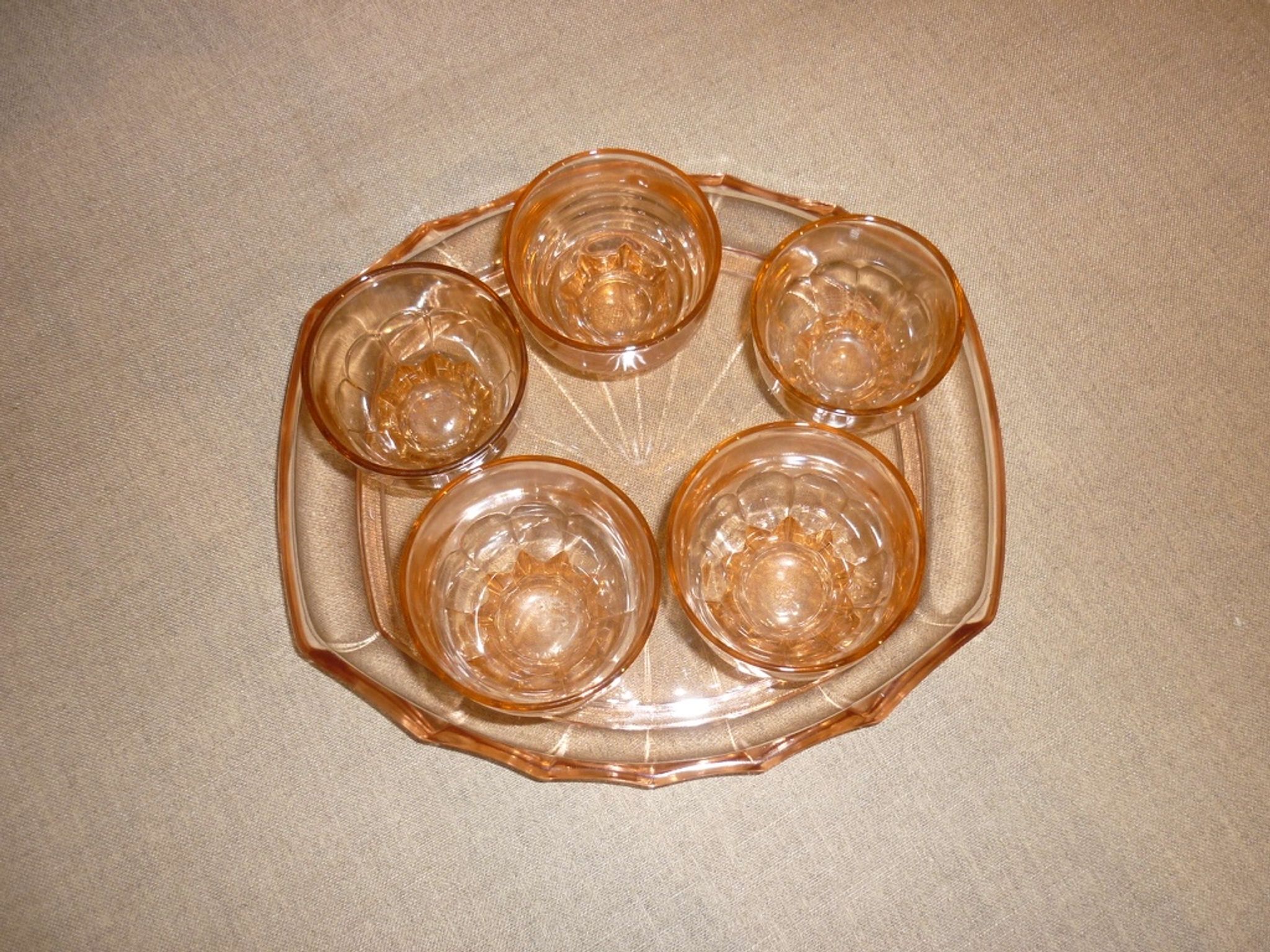 Rosé tray set and 5 art deco glasses