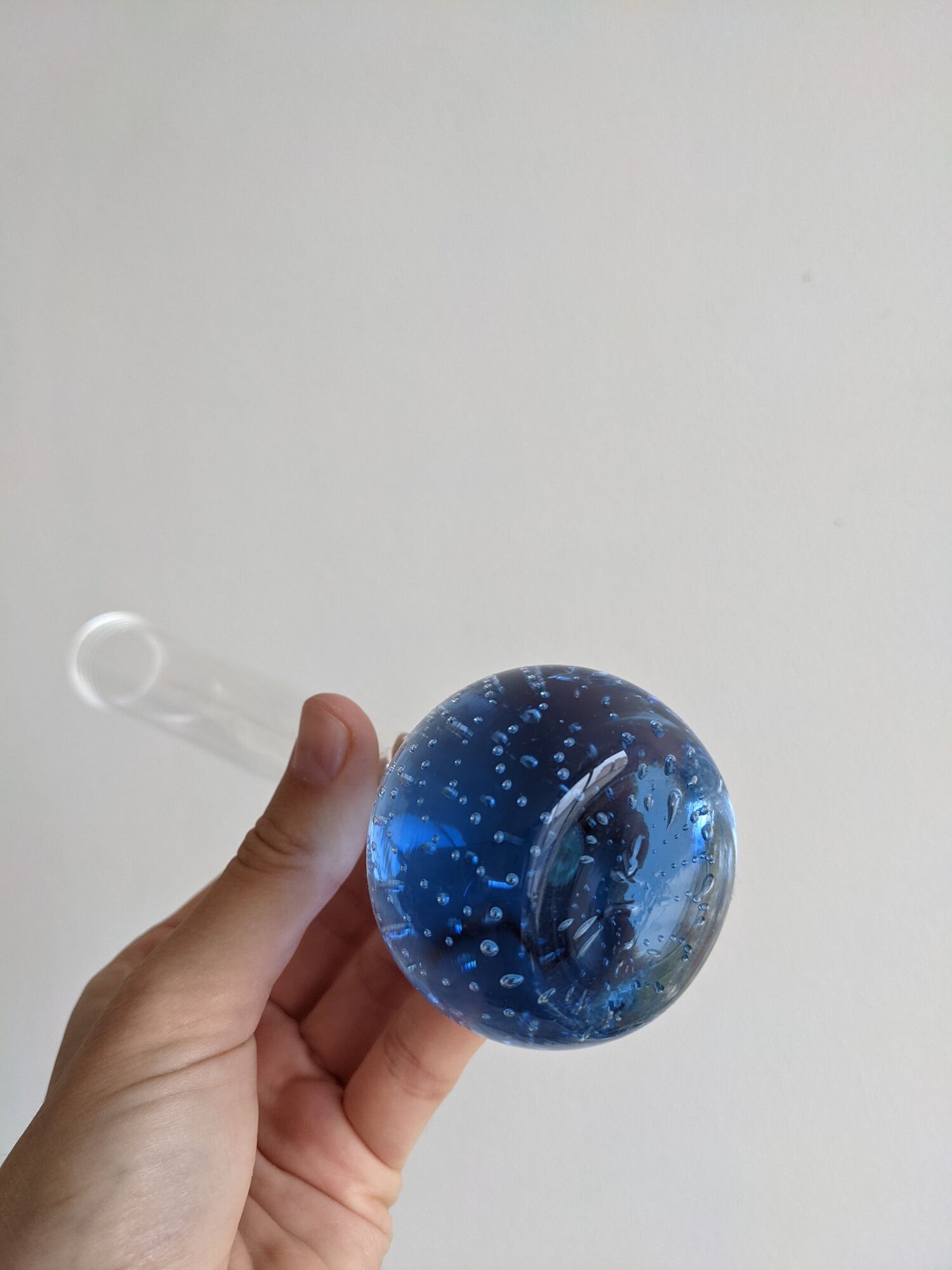 Vintage fine soliflore glass vase with blue ball in bubbled glass Murano at the base