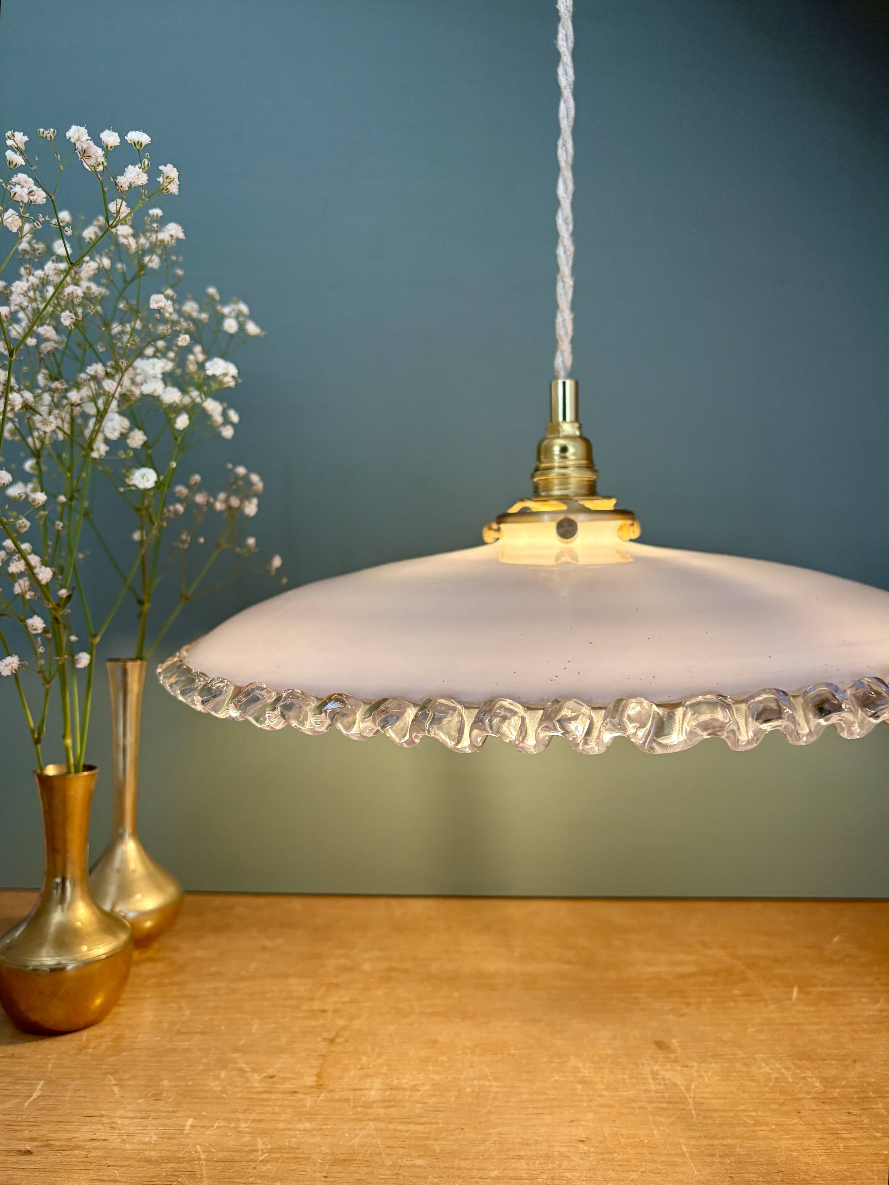 XXL vintage opaline lampshade pendant light