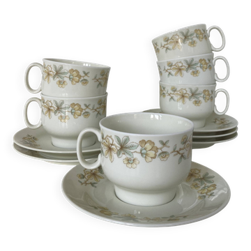 Set of six porcelain cups and saucers decorated by Richard Ginori
