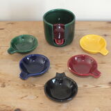 Set of 6 individual colorful vintage ashtrays in earthenware of Saint Clement