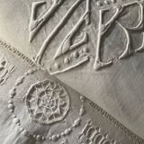 Linen sheet . Old. Monogram M R 207 cm x 300 cm