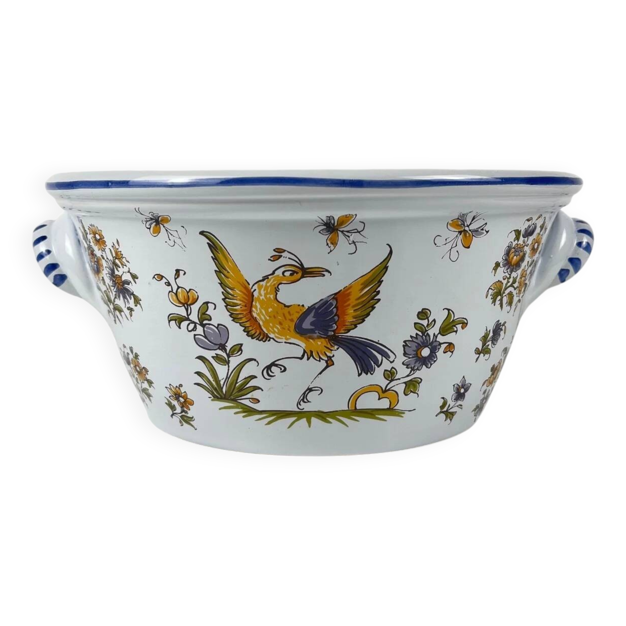 Large hand-painted earthenware salad bowl, signed "Mousiters", 20th century.